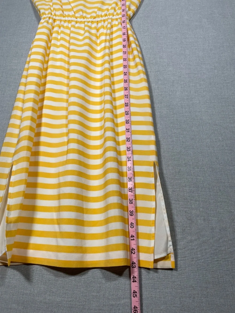 J. Crew Carrie Silk Midi Dress 0 Yellow White Stripe Cami Racerback Side Slit